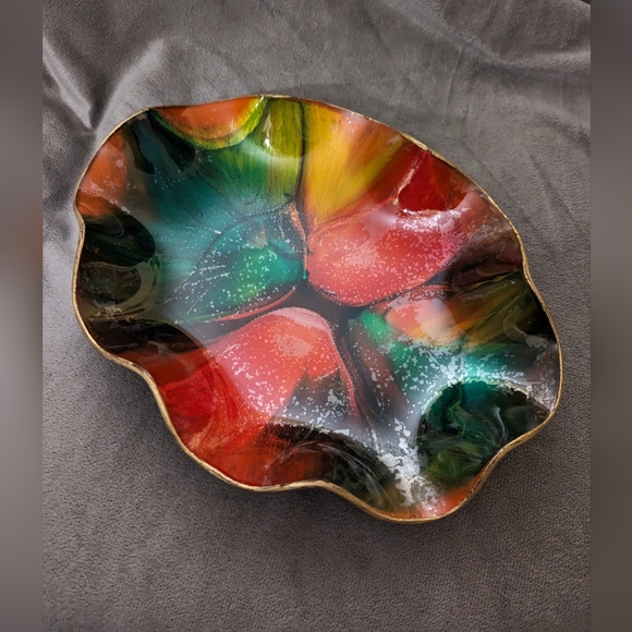 MCM Seetusee Glass Frilly Fruit or Decorative Shallow Bowl with Stunning Colours - Picture 1 of 6